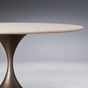 Round Stone-Top Steel-Base Dining Table