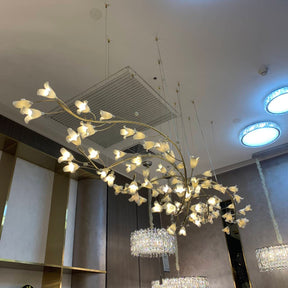 Modern Brass Branch Ceramics Flower Chandelier for Stylish Living Room Hotel and Restaurant - Merlin Lamps