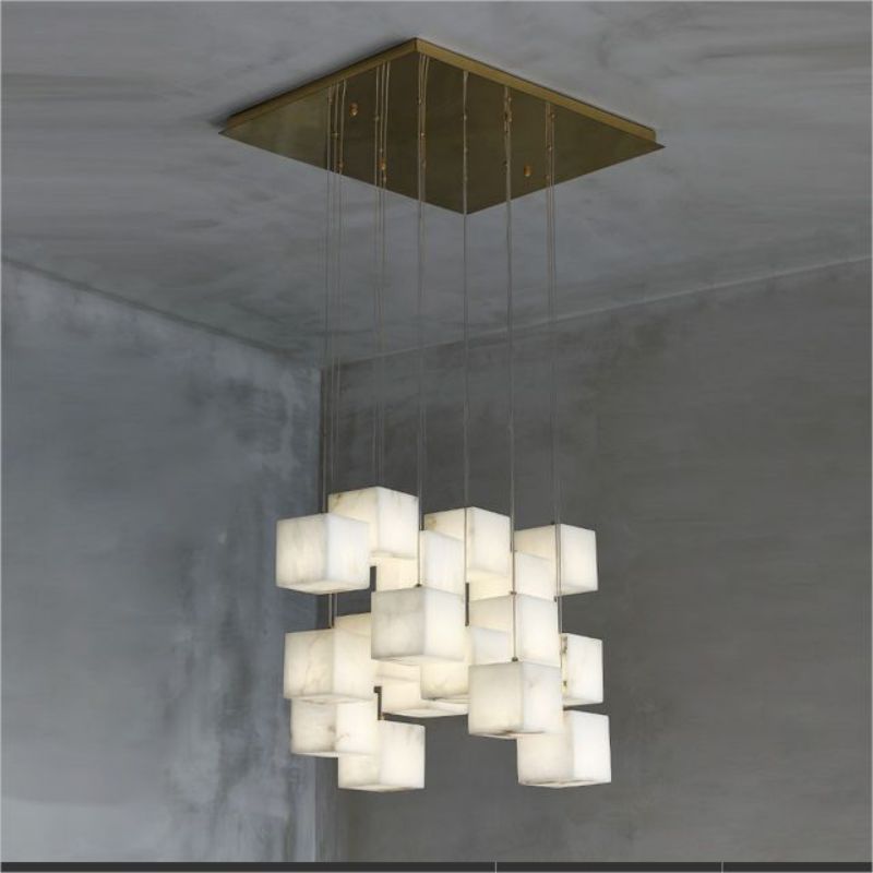 Alabaster Cube Foyer Staircase Long Chandelier 吊灯 rbrights 18-Light  