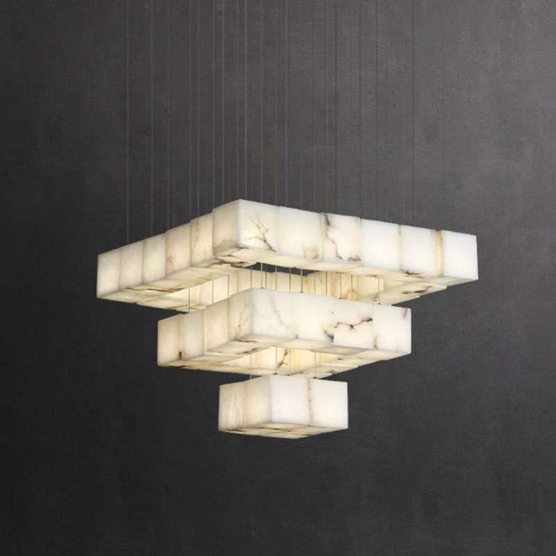 Alabaster Cube Foyer Staircase Long Chandelier 吊灯 rbrights 36-Light A  