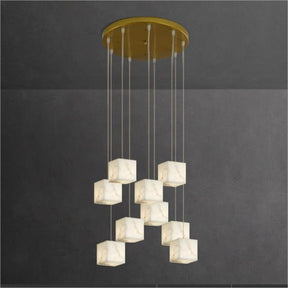 Alabaster Cube Foyer Staircase Long Chandelier 吊灯 rbrights 9-Light  