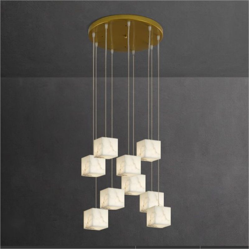 Alabaster Cube Foyer Staircase Long Chandelier 吊灯 rbrights 9-Light  