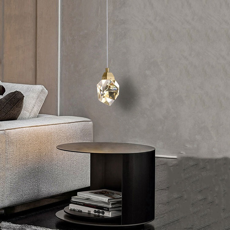 Faceted Crystal Masonry Pendant Light, Brass