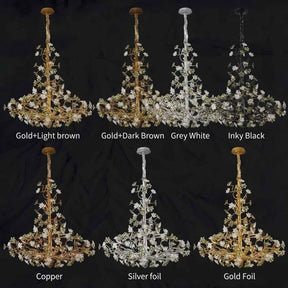 Gilded Branch Floral Brass Crystal Chandelier
