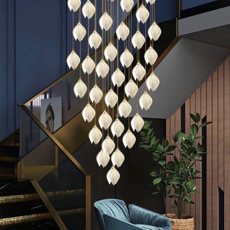 Petal Prism Designer Inspired Large Bloom Ceramic Chandelier - Merlin Lamps