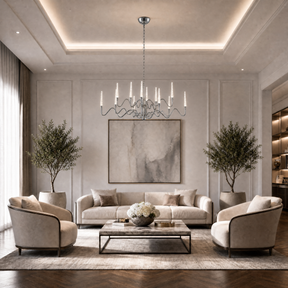 Copper Oval Chandelier in a dining room