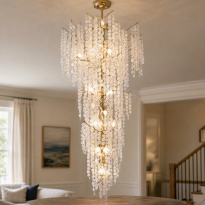 Cascading Gold Crystal Tiered Chandelier for High Ceilings