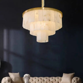 Alabaster Multi-Tiered Round Chandelier Lighting 3 Layer   Chandelier [product_tags] Fabtiko