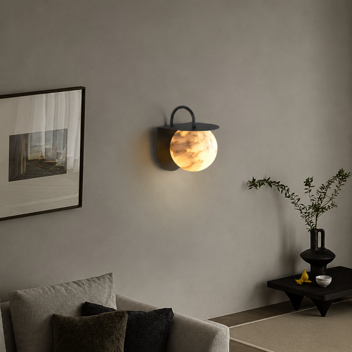 Novera  Living Room Wall Sconce  Spanish Alabaster Contemporary