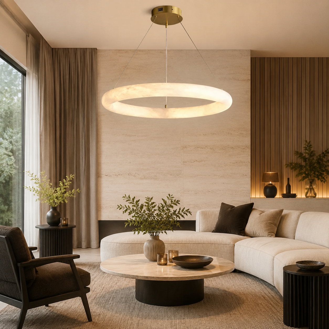 Orbisara Living Room Ring Pendant Spanish Alabaster Minimalist