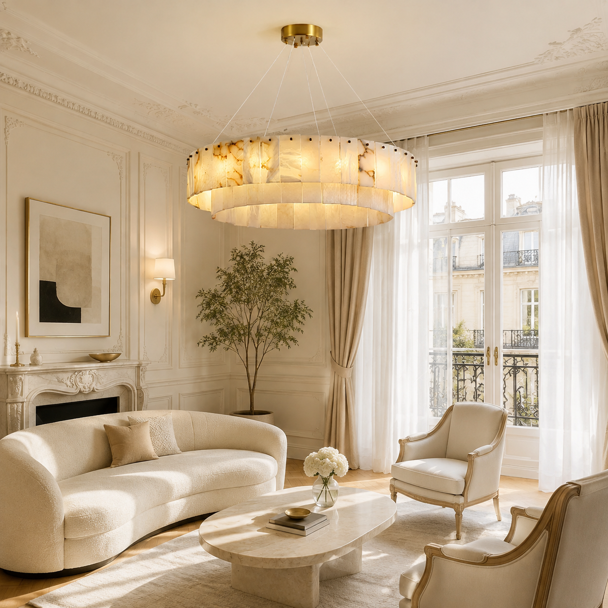 Solenne  Dining Room Chandelier  Spanish Alabaster Tiered Style