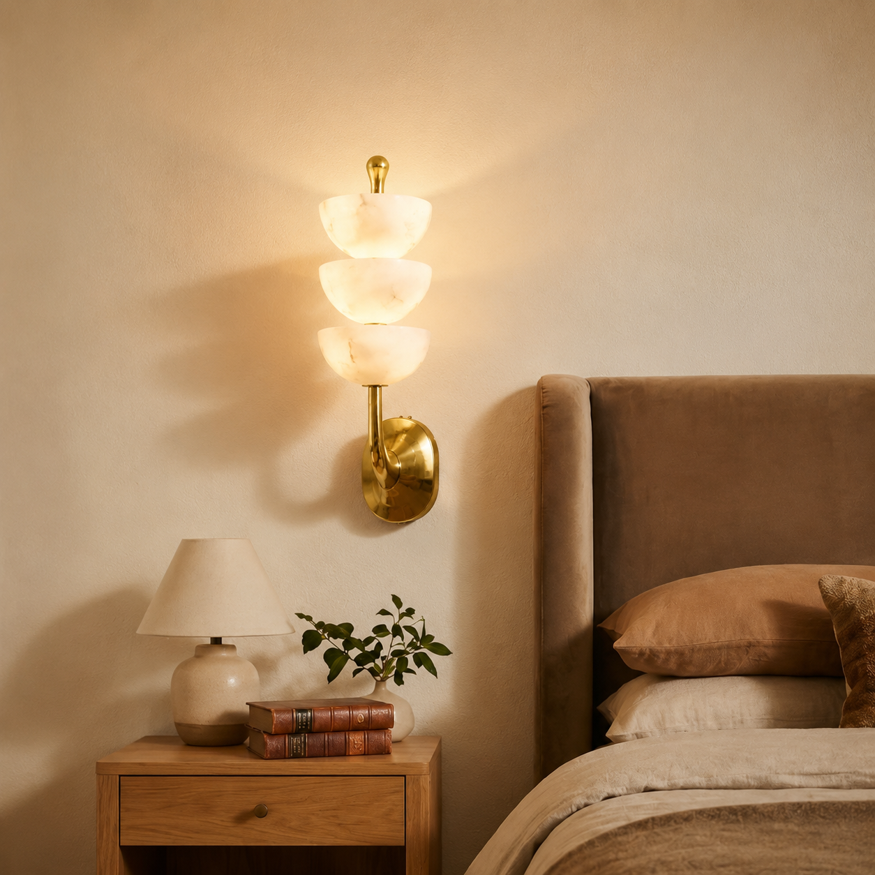 Calista Living Room Wall Sconce  Spanish Alabaster Mid-Century Modern
