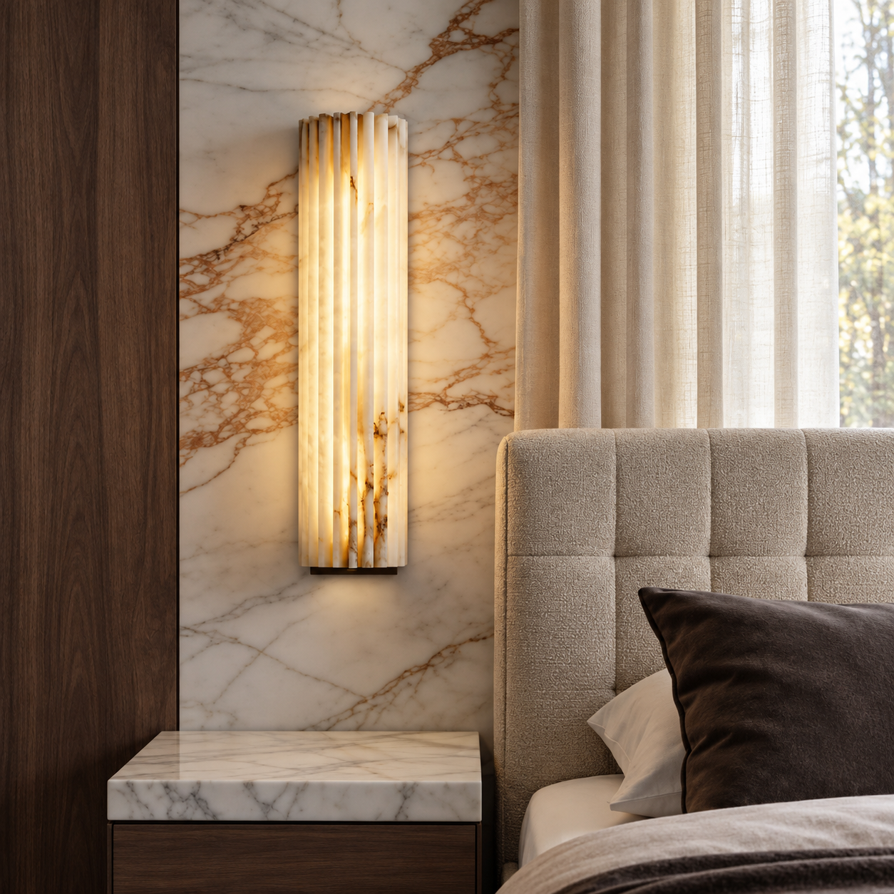 Ribelle  Living Room Wall Sconce  Fluted Alabaster Minimalist