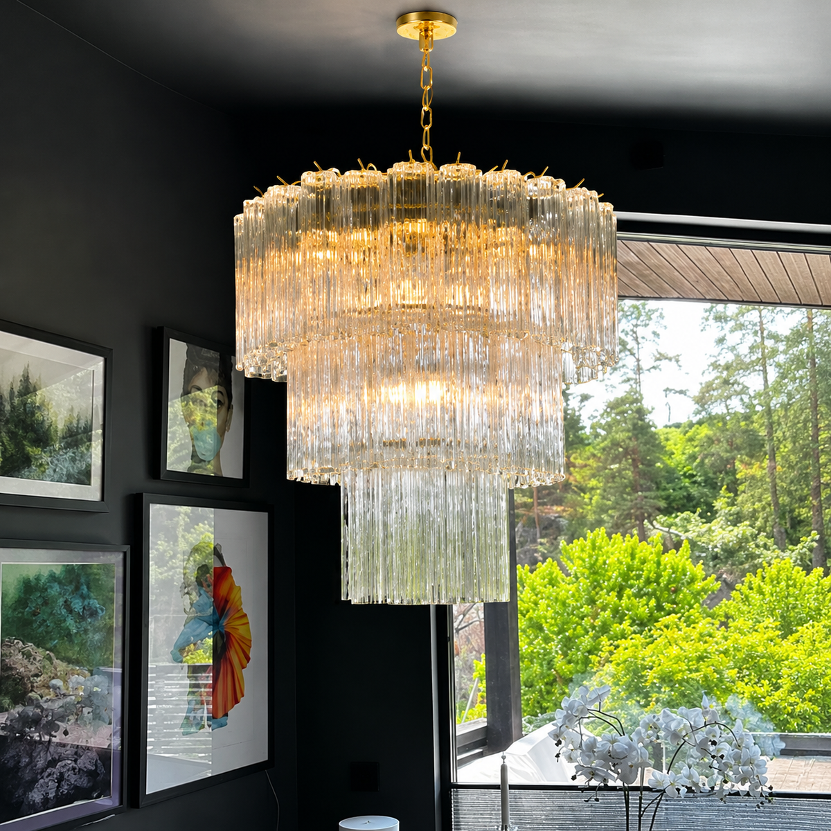 Cascade Tiered Chandelier Artisan Murano Style