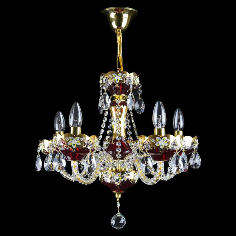 Classical Rosso 5 Light Crystal Glass Chandelier