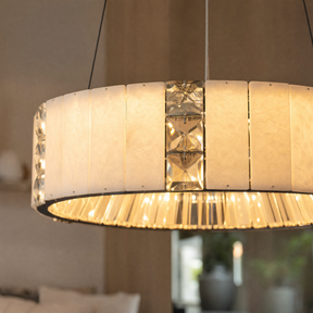Cristallo Modern Alabaster Round Drum Chandelier