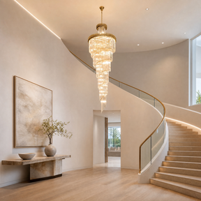 Crystal Spiral Chandelier – Gold Finish, 39‑in Diameter