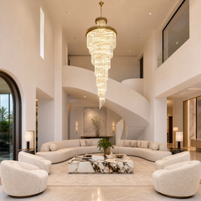 Crystal Spiral Chandelier – Gold Finish, 39‑in Diameter