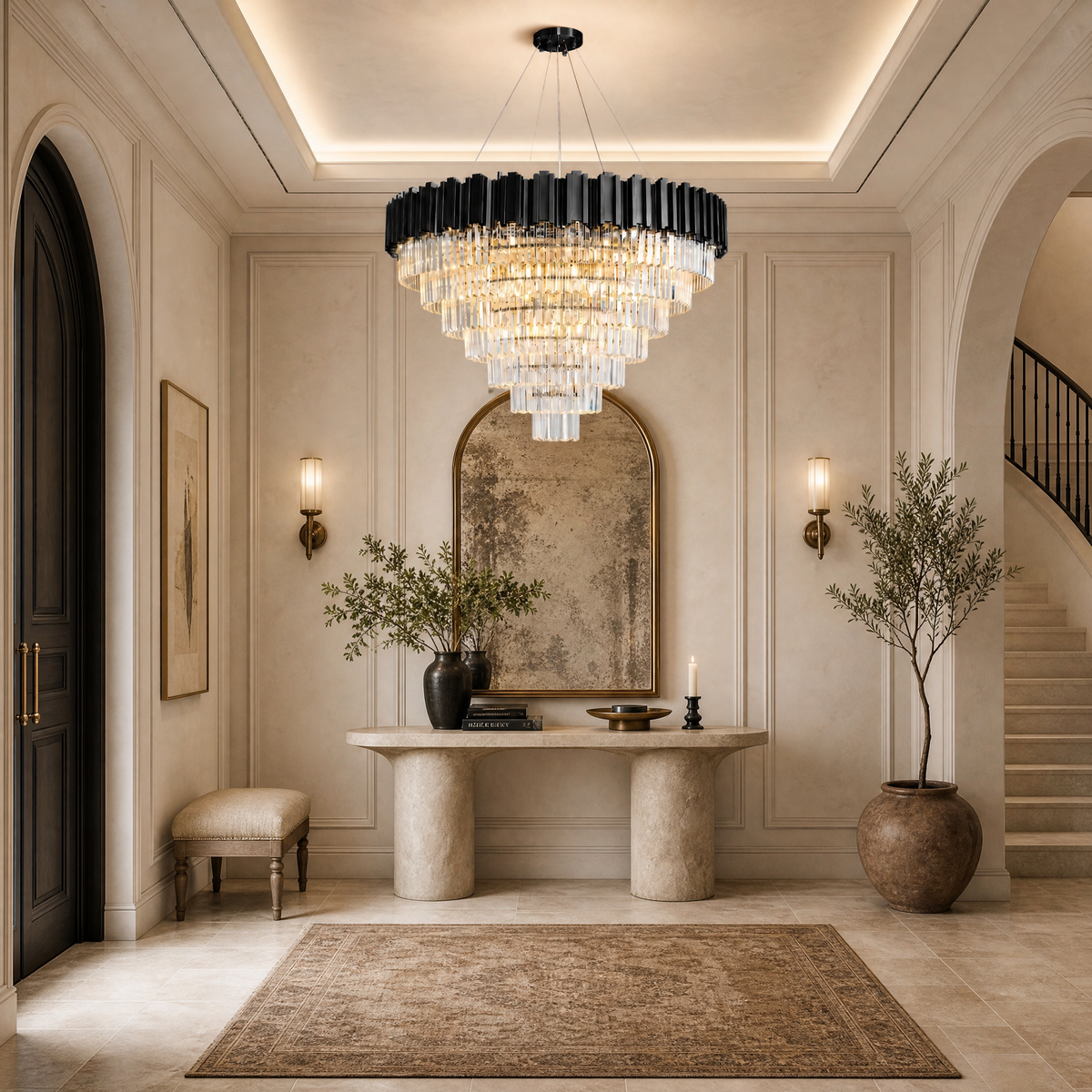 Crystal Round Chandelier in a living room