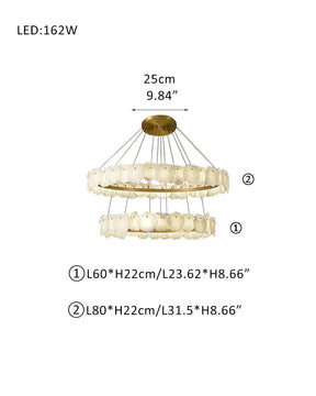 3-tiered stairwell chandeliers | irregular alabaster plate in disk ceiling with long cord