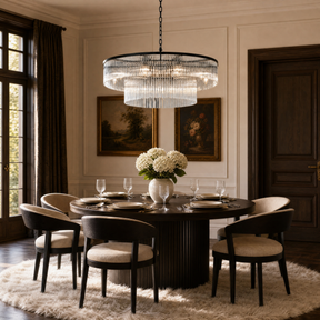 D800 Double-Layer Striped Column Round Pendant - Black