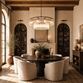 D800 Double-Layer Striped Column Round Pendant - Black