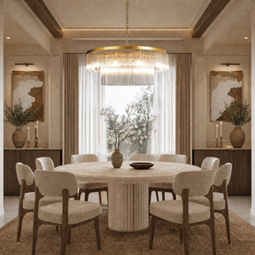 D800 Double-Layer Striped Column Round Pendant - Gold