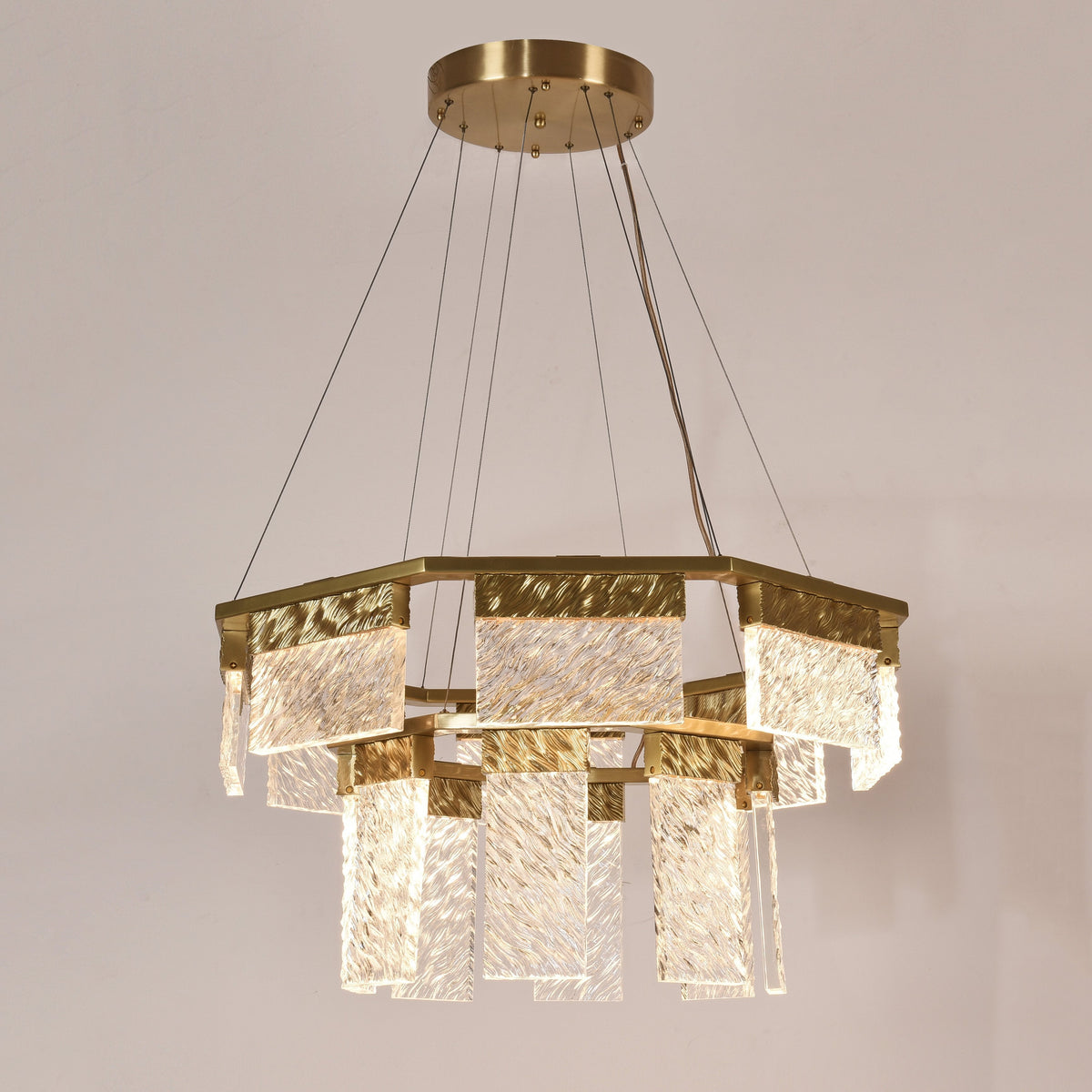 Joseph 2-Tier Round LED Chandelier, Modern Glass Lamp for Living Room, Bedroom, Dining Room