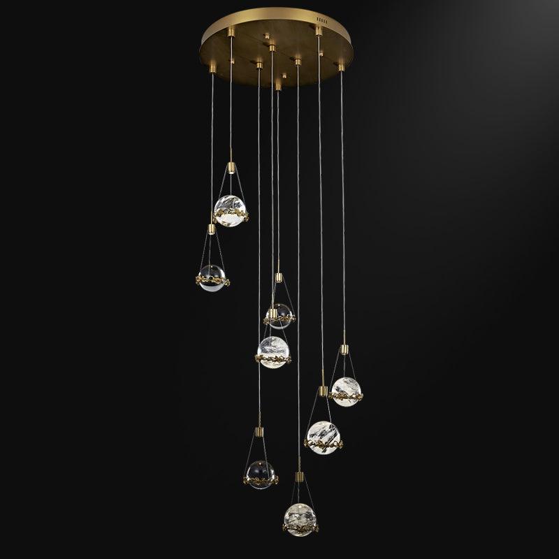 Gina Crystal Ball Ceiling Staircase Chandelier, Foyer Chandelier