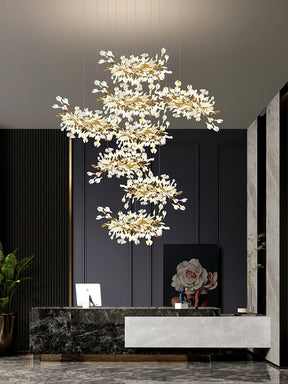 Gingko Leaves Ceramics Spiral Branch Chandelier