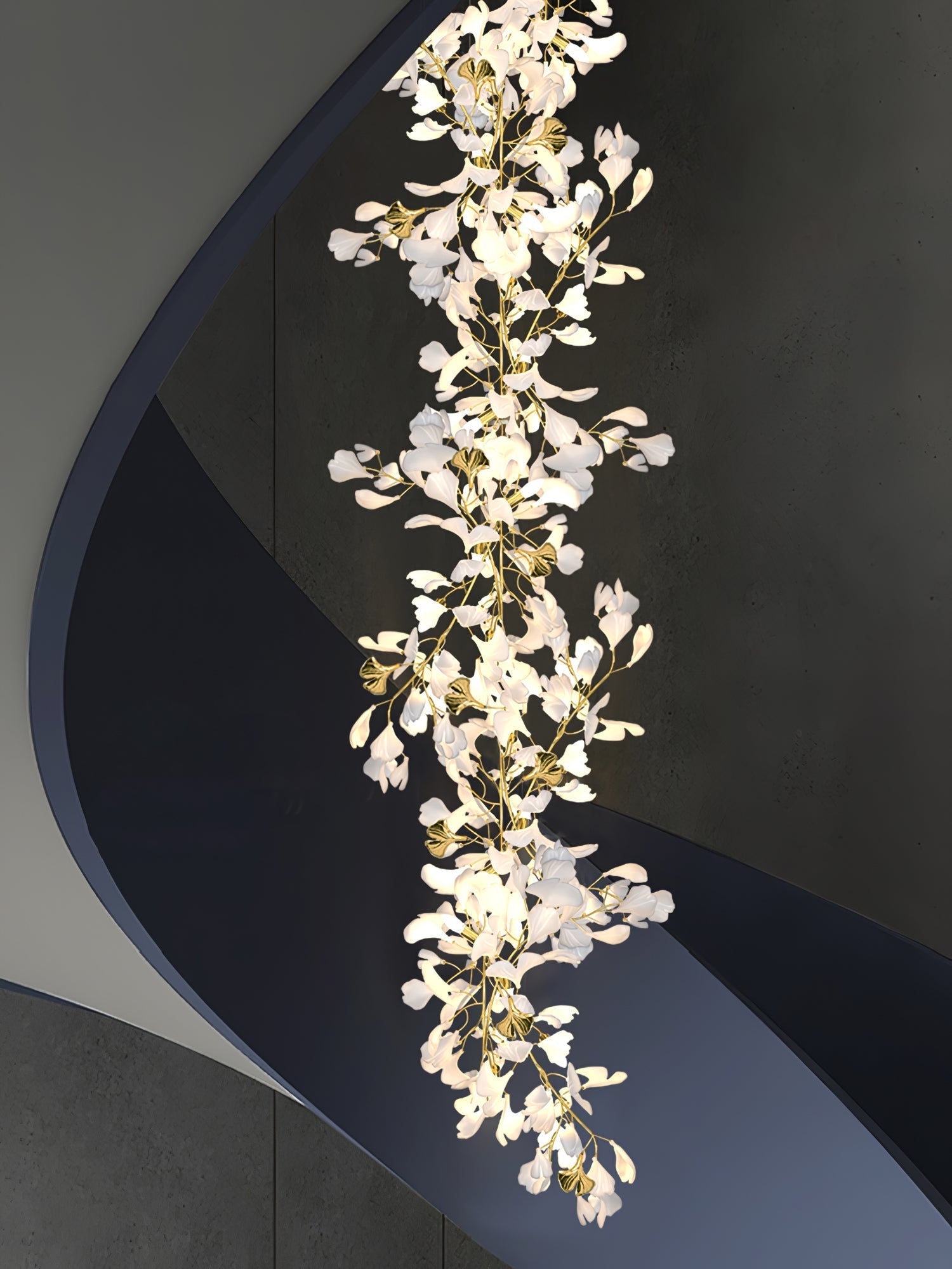 Gingko Leaves Ceramics Spiral Branch Chandelier