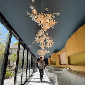 Gingko Leaves Ceramics Spiral Branch Chandelier