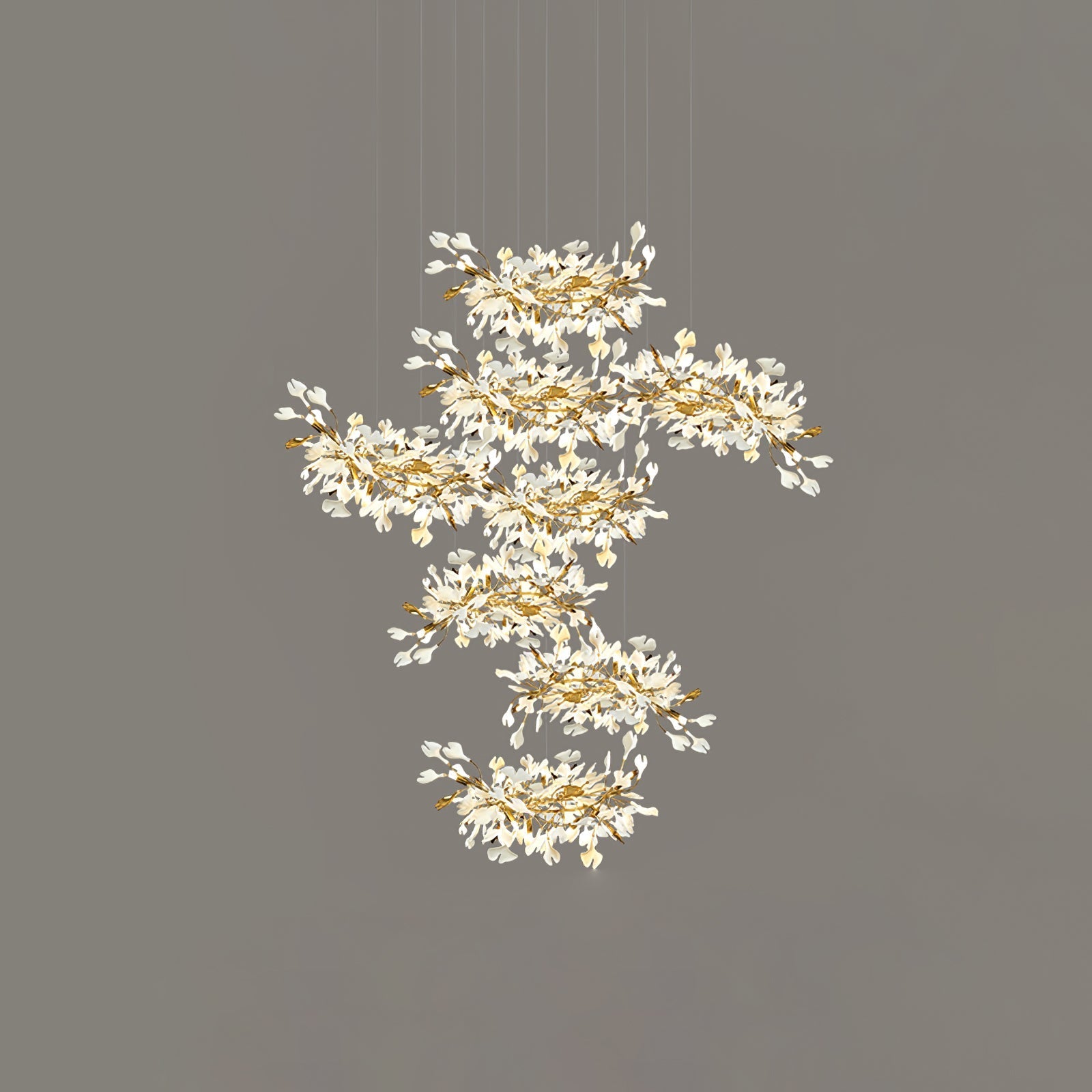 Gingko Leaves Ceramics Spiral Branch Chandelier
