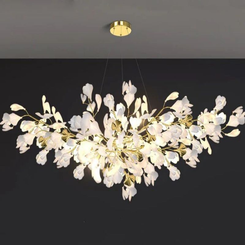 Ceramic Ginkgo Linear Branch Chandelier