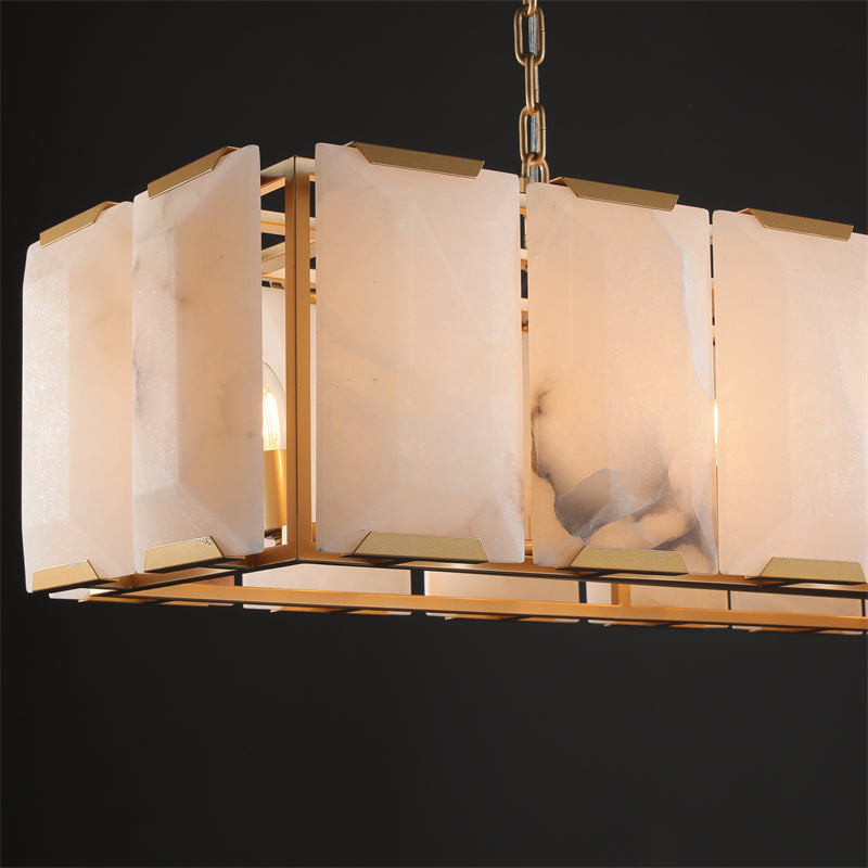 Harlew Multicurve Calcite Rectangular Chandelier, Modern Elegance Lamp for Living Rooms, Dining Areas, and Bedrooms