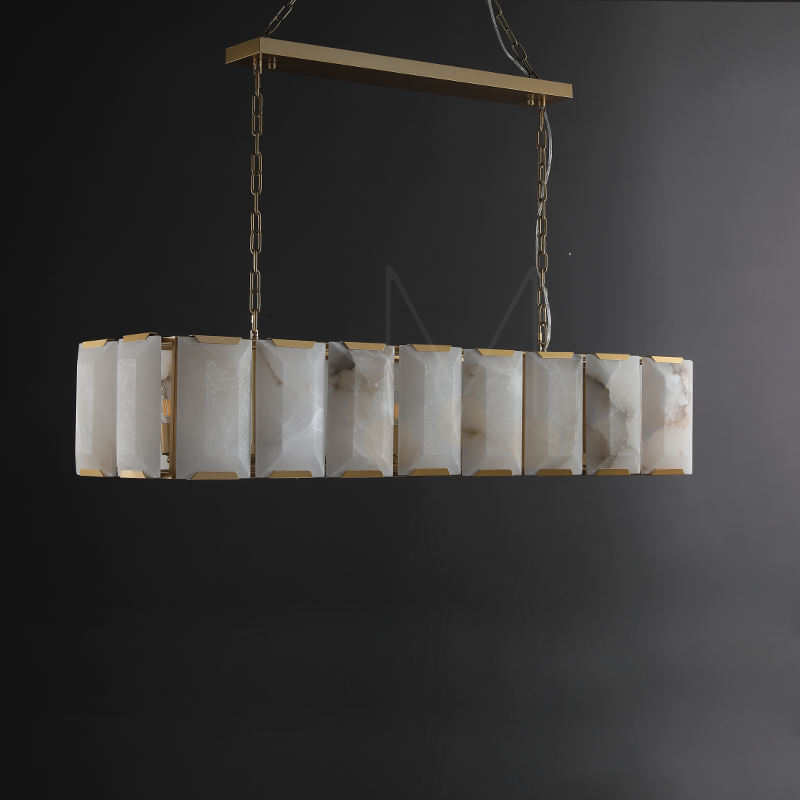 Harlew Multicurve Calcite Rectangular Chandelier, Modern Elegance Lamp for Living Rooms, Dining Areas, and Bedrooms