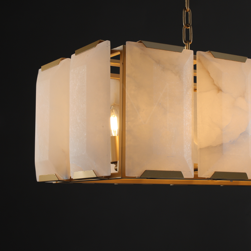 Harlew Multicurve Calcite Rectangular Chandelier, Modern Elegance Lamp for Living Rooms, Dining Areas, and Bedrooms