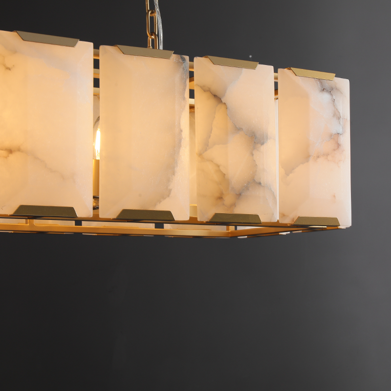 Harlew Multicurve Calcite Rectangular Chandelier, Modern Elegance Lamp for Living Rooms, Dining Areas, and Bedrooms