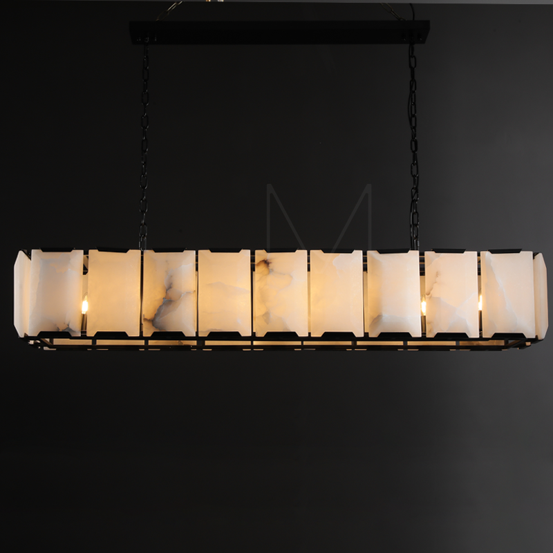 Harlew Multicurve Calcite Rectangular Chandelier, Modern Elegance Lamp for Living Rooms, Dining Areas, and Bedrooms