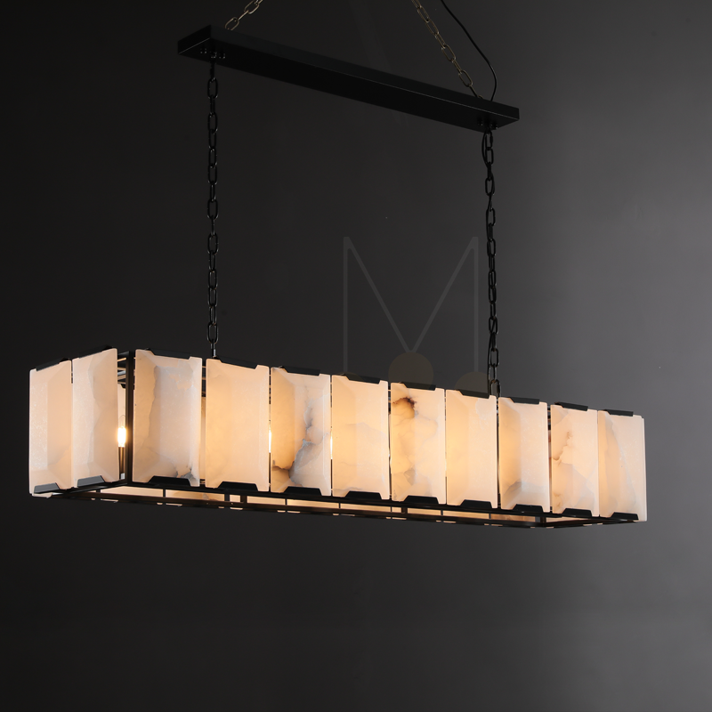 Harlew Multicurve Calcite Rectangular Chandelier, Modern Elegance Lamp for Living Rooms, Dining Areas, and Bedrooms