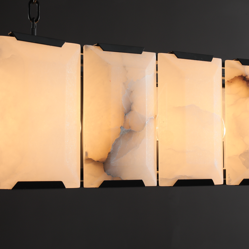 Harlew Multicurve Calcite Rectangular Chandelier, Modern Elegance Lamp for Living Rooms, Dining Areas, and Bedrooms