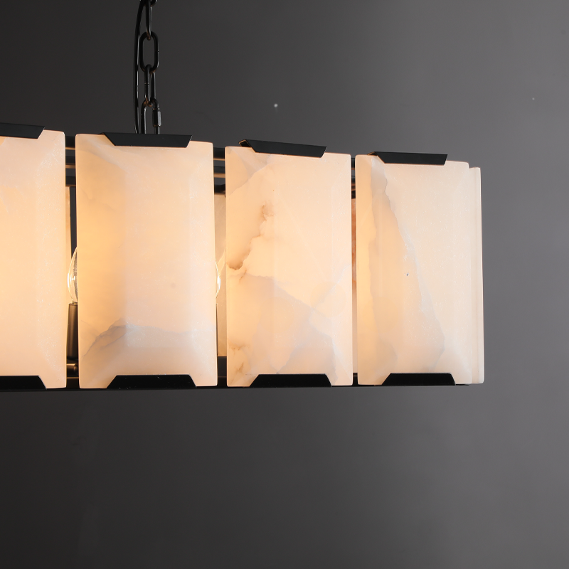 Harlew Multicurve Calcite Rectangular Chandelier, Modern Elegance Lamp for Living Rooms, Dining Areas, and Bedrooms