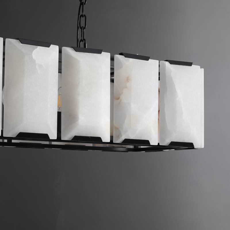 Harlew Multicurve Calcite Rectangular Chandelier, Modern Elegance Lamp for Living Rooms, Dining Areas, and Bedrooms