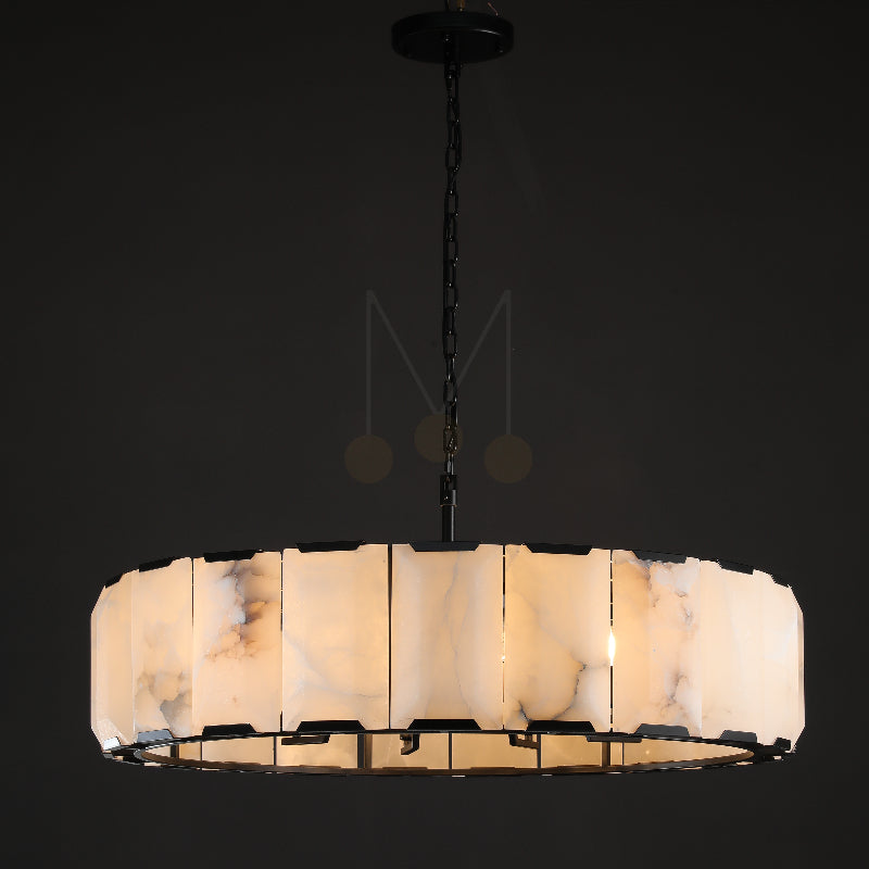 Harlew Multicurve Calcite Round Chandelier, Modern Illuminate Lamp for Living Room