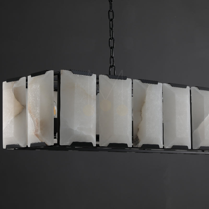 Harlew Multicurve Calcite Rectangular Chandelier, Modern Elegance Lamp for Living Rooms, Dining Areas, and Bedrooms