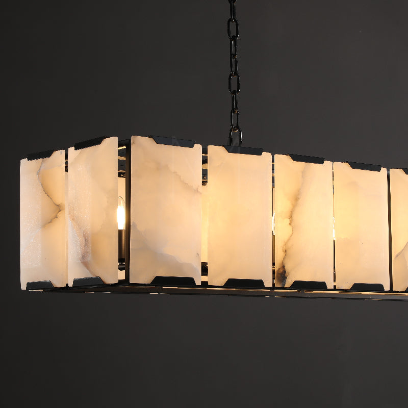 Harlew Multicurve Calcite Rectangular Chandelier, Modern Elegance Lamp for Living Rooms, Dining Areas, and Bedrooms