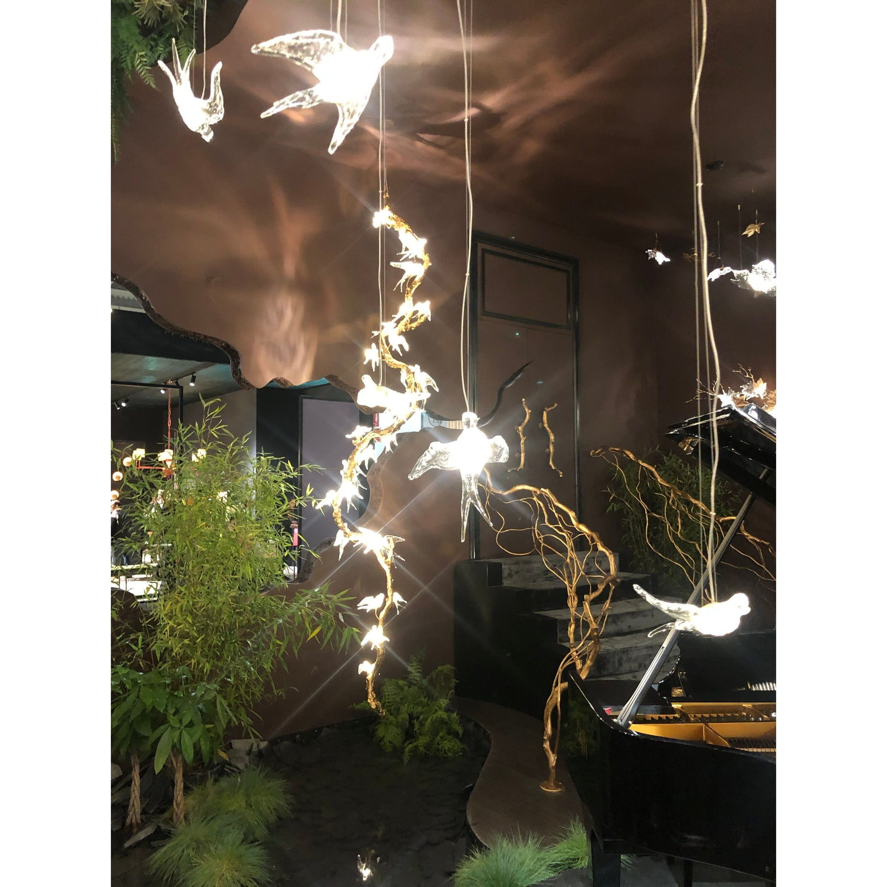 Bird Song Branching Linear Teardrop Chandelier