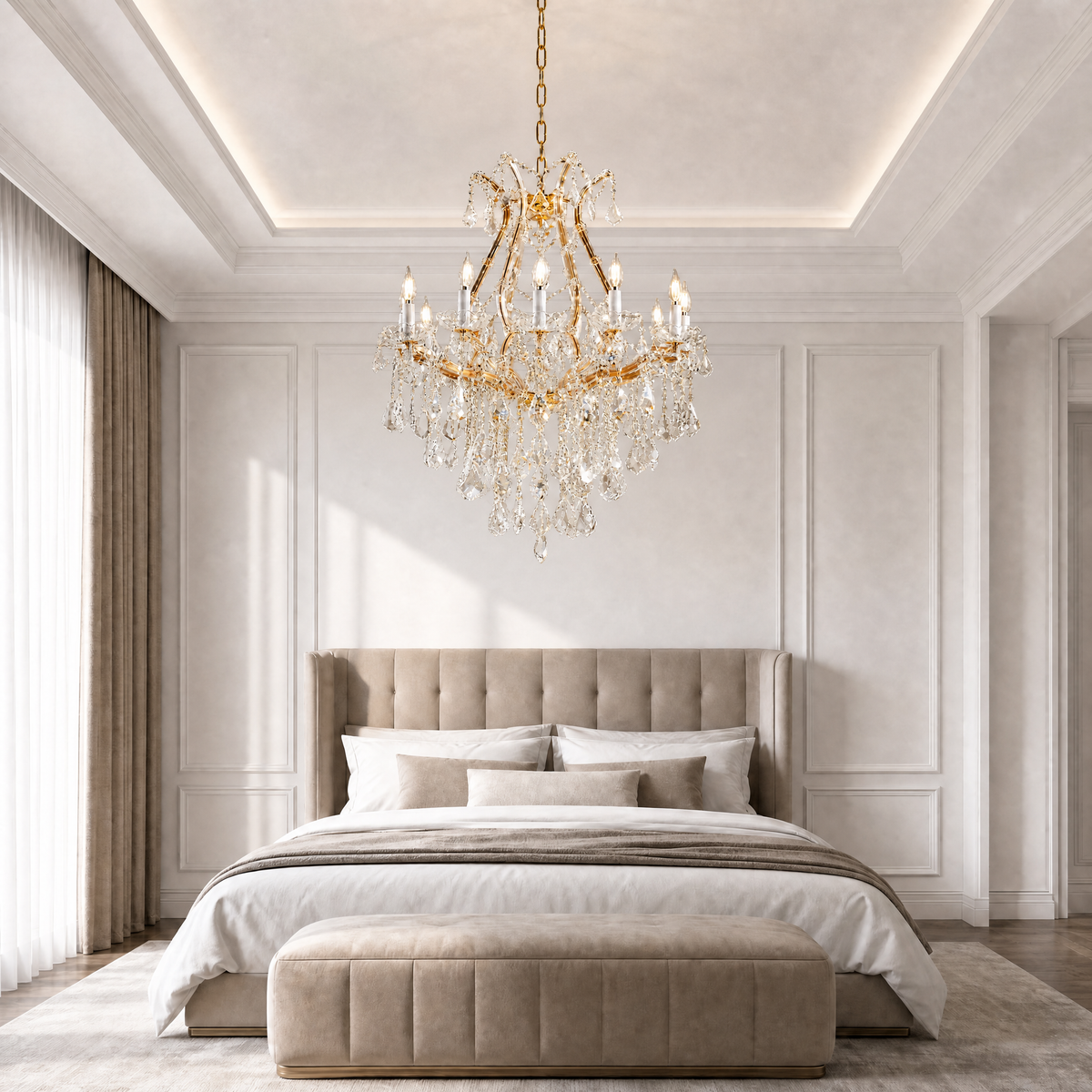 Maria Theresa Gold Chandelier in a dining room