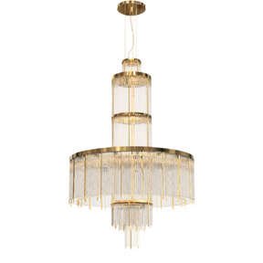 Modern Multi-layered Glass&Metal Rods Chandelier for High-ceiling