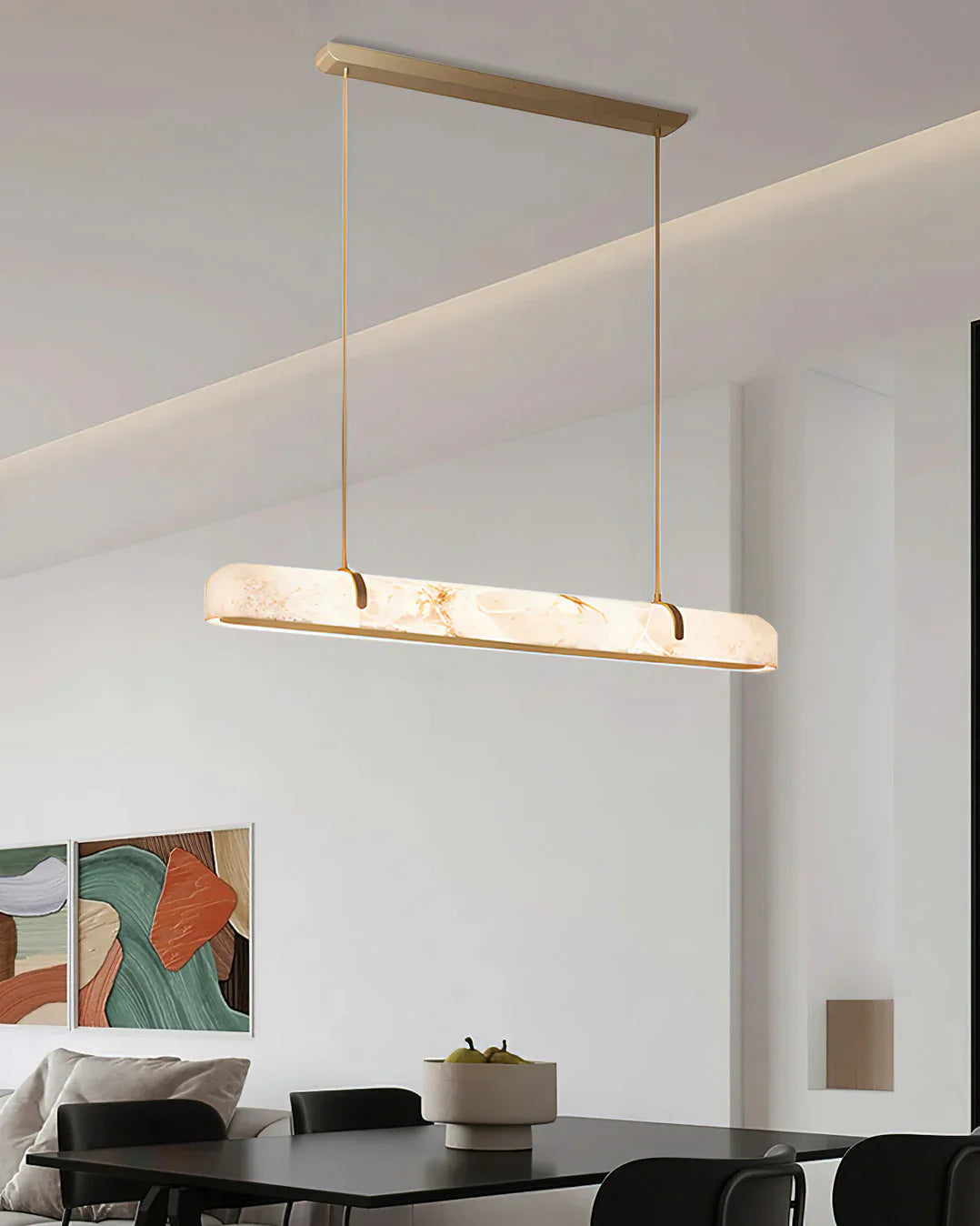 Eamon Linear Alabaster Chandelier, Kitchen Island Pendant Light